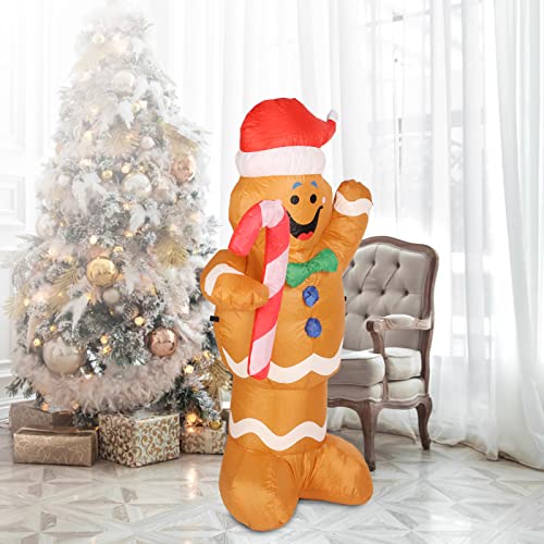 Self Inflatable Gingerbread Man, Inflatable Christmas Snowman Bright Color Smiling Windproof for Garden (UK Plug) - Image 3