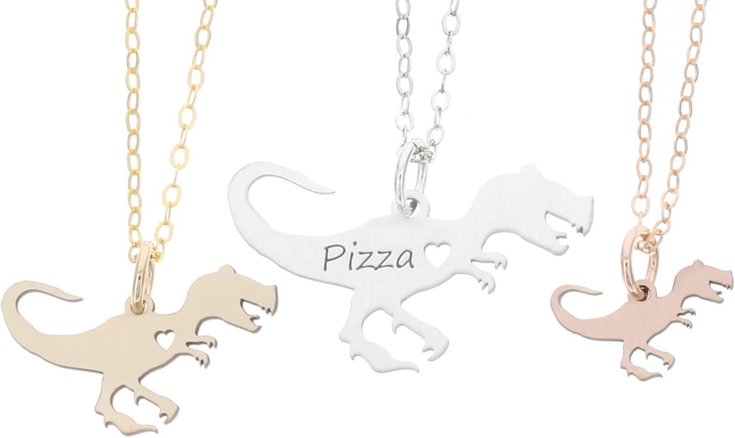 DistinctlyIvy Tyrannosaurus Necklace - IBD - Dino T-Rex - Personalize Name Date - Pendant Size Options -Sterling Silver 14K Rose Gold Filled
