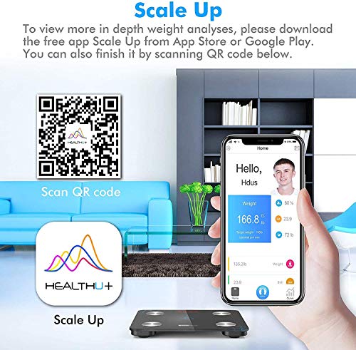 Powlaken Body Fat Scale Smart BMI Scale Digital Bathroom Wireless Weight Scale, Body Composition Analyzer with Smartphone App sync with Bluetooth App for Water, Muscle Mass (400 lbs)