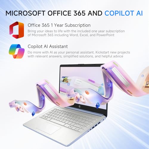 Image of HP 2026 14 Laptop Computer Student Business, Copilot AI, Intel N150, 16GB RAM, 512 GB Storage(128GB UFS+256GB MSD+128GB UFD), 1-Year Office 365, WiFi 6, Ultra Light, Portable, Windows 11 Pro, Sky Blue