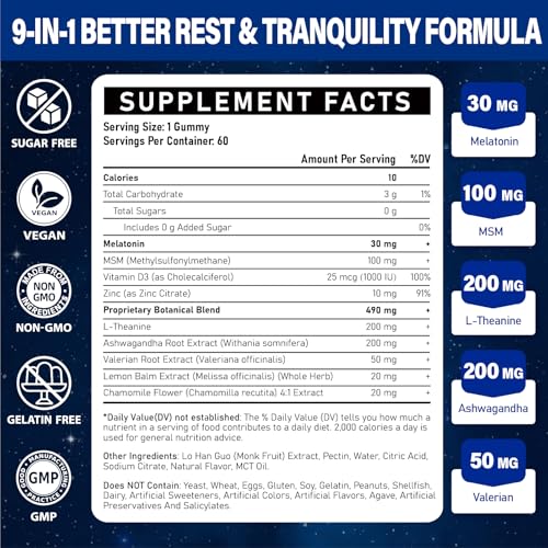 Image of Melatonin Gummies 30mg for Adults: Maximum Strength Melatonin Supplement with L-Theanine, Ashwagandha, MSM, Vitamin D3 & Zinc - Non-Habit Forming, Natural Mixed Berry Flavor 60 Count (Pack of 2)