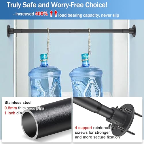 Image of Heavy Duty Shower Curtain Rod - 28 to 62 inch Fixed Shower Curtain Rod Wall Mounted - Adjustable Extendable Rustproof for Bathroom,Closet,Doorway,Room Divider - Matte Black 2 Pack