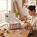 Sewing Basket with Sewing Kit Accessories, Portable Wooden Storage and Organizer Box with Removable Tray, Perfect Gift for Crafters, Beginners & Pros - Large, Vintage Floral Design