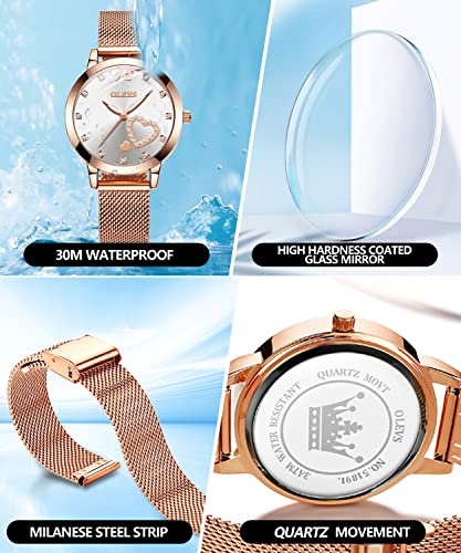 Olevs Ladies Watches Rose Gold Small Wrist Watch For Women Mesh Stainless Steel Waterproof Dress Silver And Gold Women Wristwatch Luminous Relojes De Mujer Lady White Dial Female Watch With Diamond #TOP3