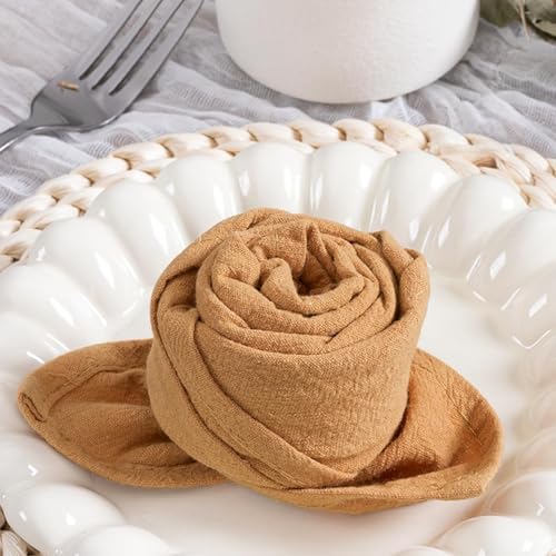 Image of MLMC 4 Pack Caramel Cloth Napkins Rustic Washable Cotton Linen Napkins Set of 4 17 inchx17 inch Reusable Dinner Napkins Cloth for Wedding Party Bridal Shower Everyday Use Gathings Decor