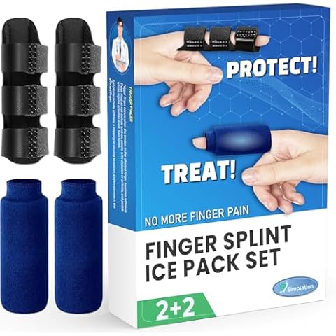 Simplation Trigger Finger Splint and Ice Pack (2+2 Set) for Pain Relief, Knuckle Immobilization, Straightening Arthritis, Injured Mallet Finger, Fits Index, Middle, Thumb, Ring Finger Cover