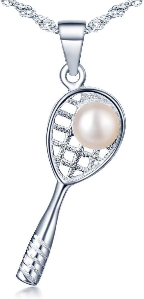 Unendlich UInfinite U 925 Sterling Silver Tennis Racket Pink 5.5mm Pearl Pendant Women's Necklace with Chain