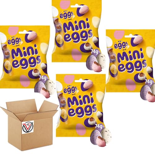 Easter Mini Eggs Chocolate Bag 74g - Solid Milk Chocolate Eggs In A Crisp Sugar Shell - cdb (4 x Bags)
