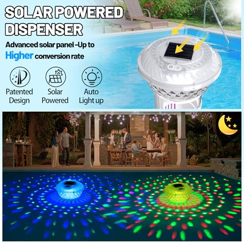 Image of FineBud2025 Upgrade Solar Chlorine Floater, Pool Chlorine Floater with Colorful Light, Button Control Floating Chlorines Dispenser for Pool, Adjustable Flow chlorines floaters (Pink)