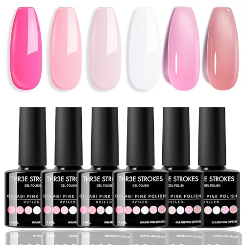 Image of THR3E STROKES Gel Nail Polish Set Gel Polish Orange Hot Pink Blue Yellow Green Purple Vibrant Spring Summer Gel Polish 7ML (UV /LED LIGHT REQUIRED) (GULABI PINK (GP233), 7.5ML)