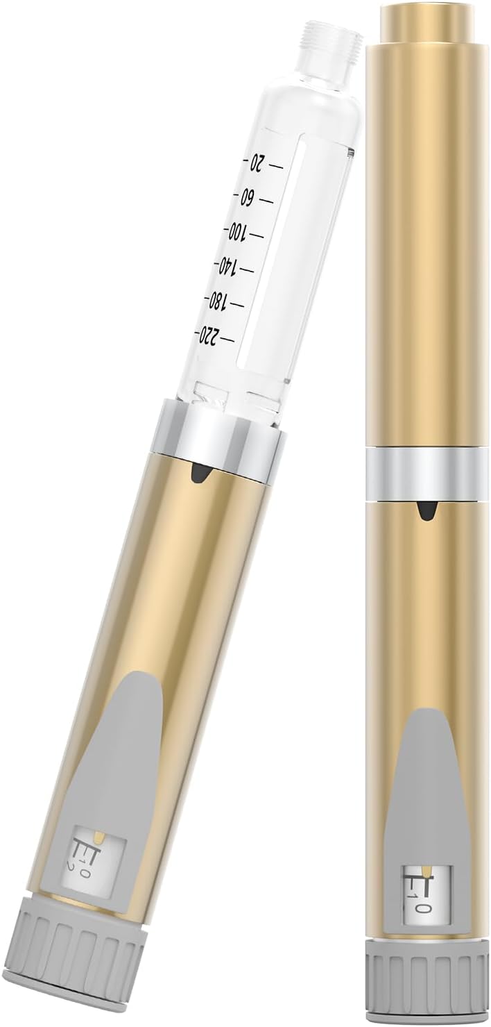 80 Unit Reusable Delivery Pen, Adjustable Dose Dial, Compatible with 3ml Cartridges (Includes 5 Extra), Blue, Clear Scale & Protective Case