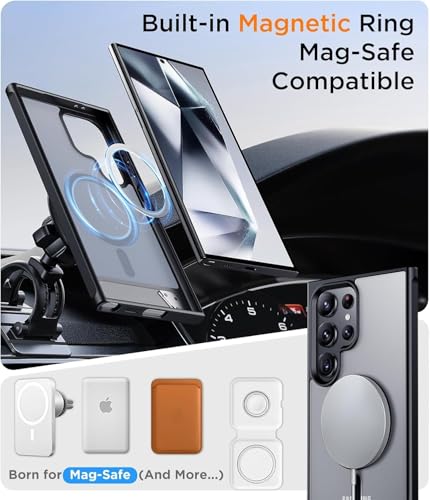 Image of DIZORO Magnetic Cover Compatible for Samsung S24 Ultra 5g Case with Adjustable Metal Kickstand, Compatible with Mag-Safe Translucent Matte Shockproof Protective Phone Case, Black