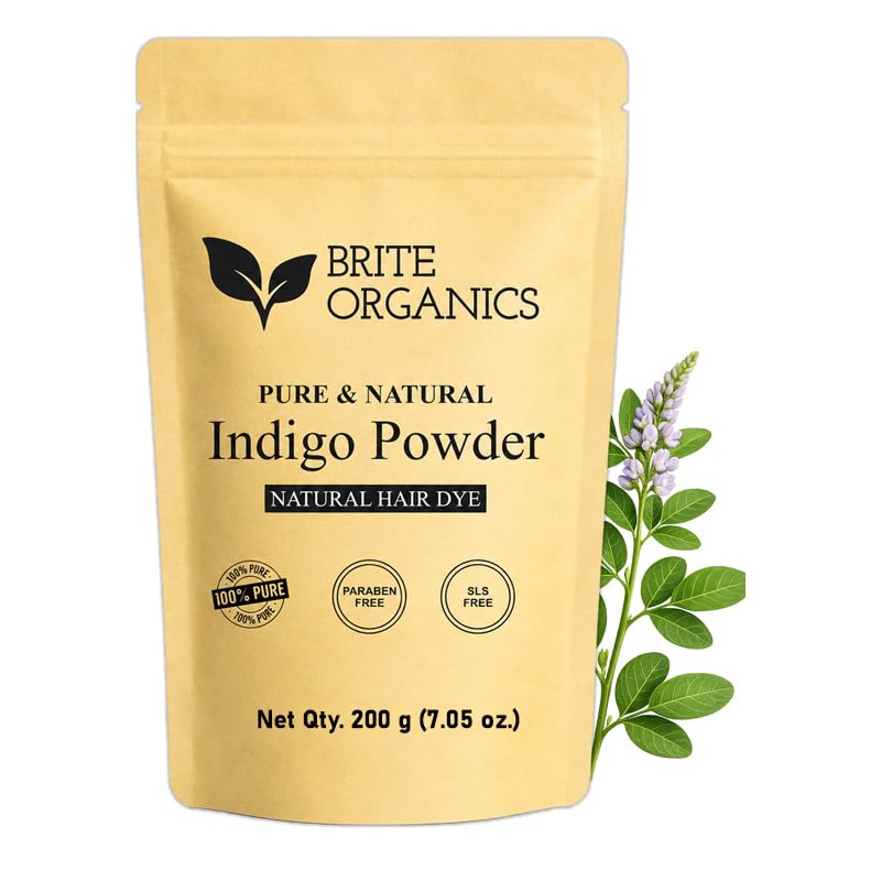 Image of Natural & Pure Indigo Powder for Grey hair (ZERO CHEMICAL), Large Pack, Organic Indigo Powder for hair Black. NO PPD, NO AMMONIA. Microfine & Triple Filtered, with Gloves & Cap, Avuri Akulu, Indigofera Tinctoria(200gm)