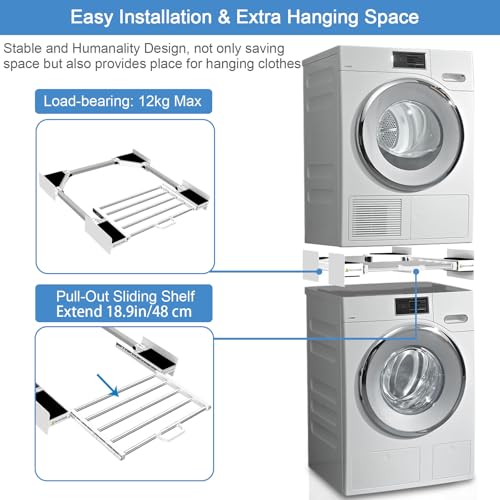 HHXRISE-Washer-Dryer-Stacking-Kit-Universal-Stacking-Kit-for-Washer-and-Dryer-with-Pull-Out-Sliding-Shelf-Adjustable-Stackable-Kit-for-292827262524-Front-Load-Laundry-with-Ratchet-Strap