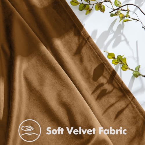 Image of MIULEE Velvet Pinch Pleated Blackout Gold Brown Curtains 40x84 Inches