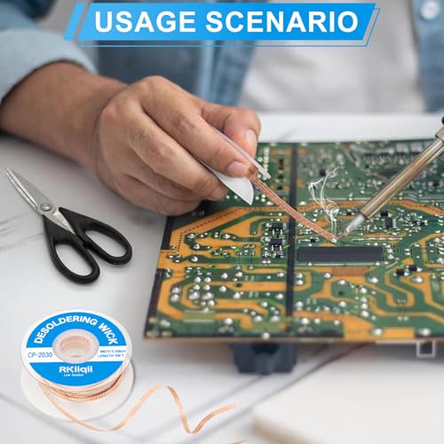 Rkiiqii 3pcs Solder Wick Braid with Flux, Upgrade Desoldering Wick (0.08/0.1/0.12in, 10ft Each) No Clean Low Residue Soldering Wick, Coated Braid for Electronics Component Repair, PCB Circuit Board - Image 6