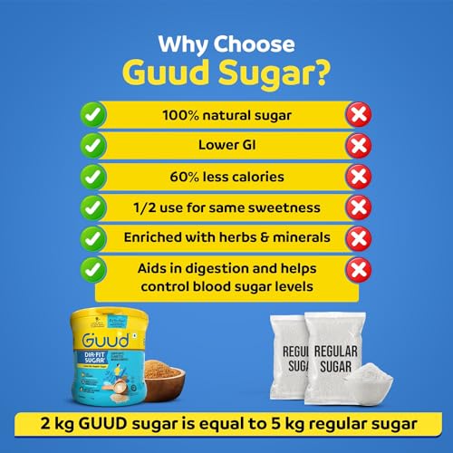 Image of GUUD - DIA Fit 100% Natural Sugar with Ayurvedic Herbs, 1KG | Low GI, 60% Fewer Calories & 1 Spoon Equals 2 Spoons of Regular Sugar in Sweetness | Supports Diabetes Management