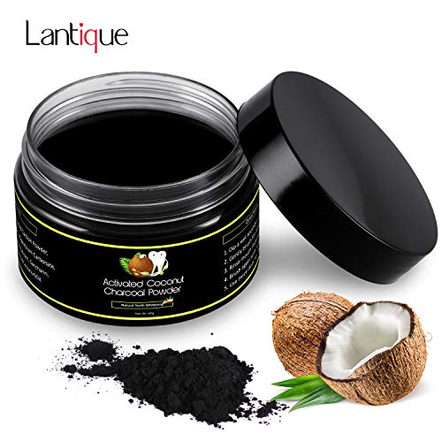 Activated Charcoal Natural Teeth Whitening Powder Kit Wintermint Flavour by Lantique - Organic Coconut Charcoal Powder, Removes Coffee Cigarette Stains, Works Well with Toothpaste (Wintermint)