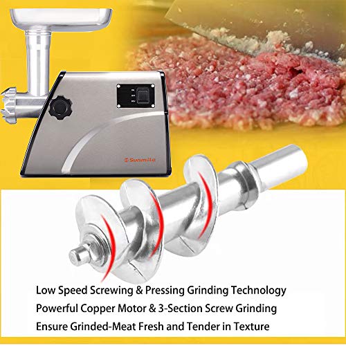Sunmile SM-G33 Electric Meat Grinder - 1HP 800W Max Power - ETL Stainless Steel Meat Grinder Mincer Sausage Stuffer - Stainless Steel Blade and Plates, 1 Sausage Maker