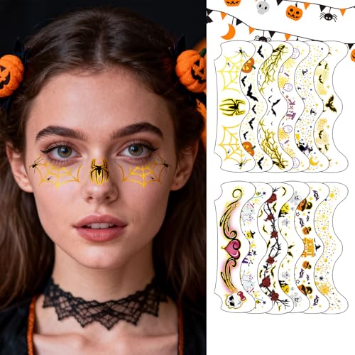 Halloween Face Tattoos - 12PCS Waterproof Temporary Tattoos,Body Art Stickers