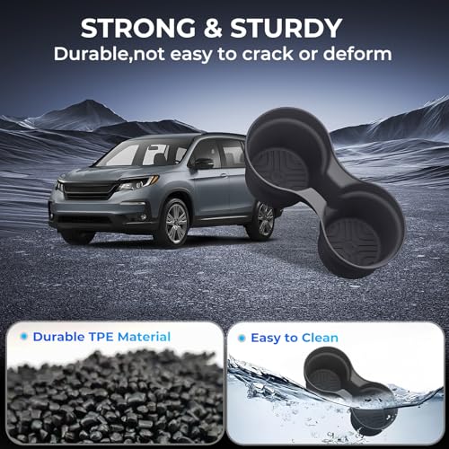 Image of Center Console Cup Holder Inserts for Honda Pilot 2016-2022 & Passport 2019-2023 & Ridgeline 2020-2023, Interior Accessories TPE Car Cup Holders Covers Protector, Black