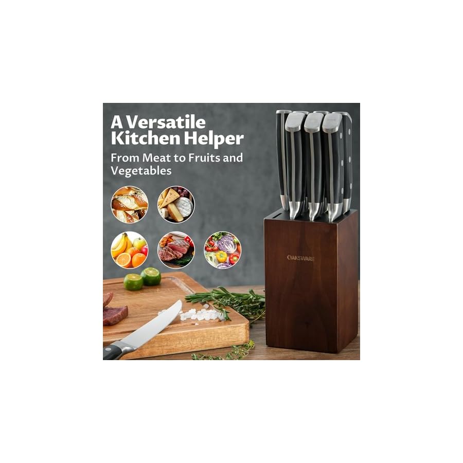 OAKSWARE-Steak-Knives-Set-of-8-with-Walnut-Block-5-inch-Non-Serrated-Steak-Knife-Set-8-Pieces-Straight-Edge-Kitchen-Steak-Knives-Forged-German-Steel-Full-Tang-Handle OAKSWARE Steak Knives Set of 8 with Walnut Block, 5 inch Non Serrated Steak Knife Set, 8 Pieces Straight Edge Kitchen Steak Knives - Forged German Steel - Full Tang Handle