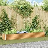 QUAHEAS Bancal de acero galvanizado de color marrón claro, 290 x 50 x 36 cm, con drenaje para jardín, balcón, terraza, resistente a la intemperie e inoxidable, ideal para hierbas, flores, habitaciones