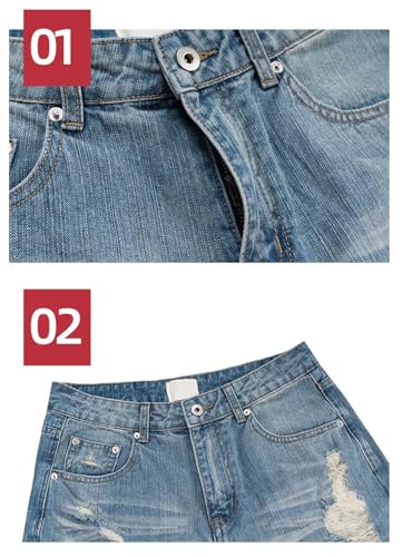 Men Women Washed Jeans Splashing Ink Through Holes Baggy Jeans2