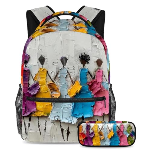 Sac à dos art abstrait coloré et trousse assortie pour les cours de fac