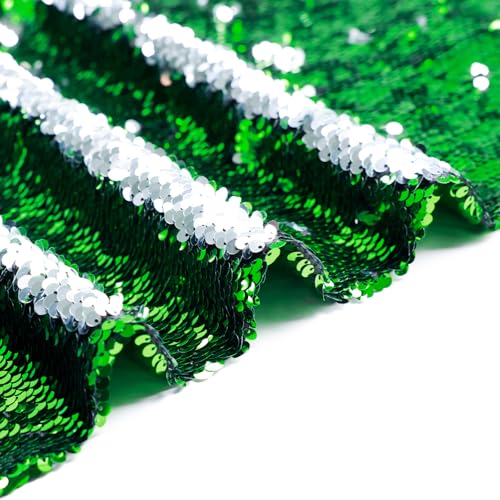 VOK Sequin Flip Fabric by The Yard, Reversible Glitter Fabric for Graffiti, Bridal Dress, Wedding Decorations, Sewing, DIY Handmade (3 yd, Green + Silver) by VOK - Used condition - US$22.96