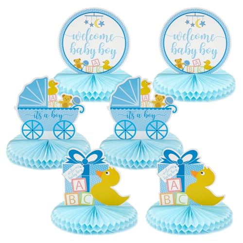 Sparkle and Bash Boy Baby Shower Table Decorations, Yellow Duck Honeycomb Centerpieces (8.25 x 7.5 in), Pack of 6