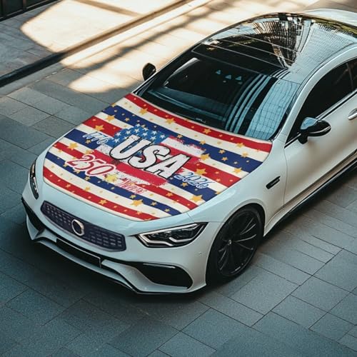 Image of 59x39 Inch Hood Cover for Compact Cars SUV Sedans Trucks, America 250 Waterproof Stretchable Car Hood Wraps Auto Banner Auto Dcorative Accessories