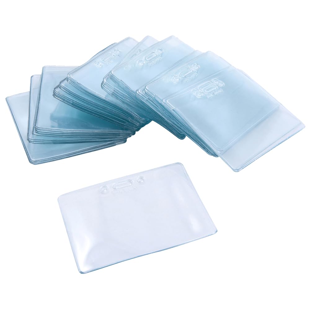 SICURIX Lot de 50 porte-badges horizontaux pré-perforés avec clip - 4 x 7,6 cm - En vinyle transparent