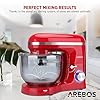 Arebos Impastatrice Robot da Cucina 1500W | Rosso | Mixer Cucina 6L | Basso Rumore | Multifunzione Impastatore Planetario Professionale con Ganci, Frullare | 6 Velocità con Impulso Regolabile