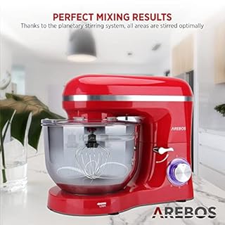 Arebos Impastatrice Robot da Cucina 1500W | Rosso | Mixer Cucina 6L | Basso Rumore | Multifunzione Impastatore Planetario Professionale con Ganci, Frullare | 6 Velocità con Impulso Regolabile