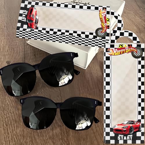 24 Pcs race car party favors 12 PCS Checkered Sunglasses 12PCS White Black Checker Racing Boxes for Racing Party Favors Essentials & Gear Up With Race Car Plastic Glasses3