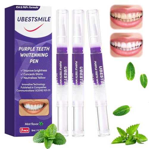 3 Piezas Blanqueadores Dentales,Gel Blanqueador de Dientes Efectivo,Elimina Manchas Rápidamente,Morado Teeth Whitening Stick,Rápida Blanquear los Dientes,Elimina Manchas y Aclara Dientes
