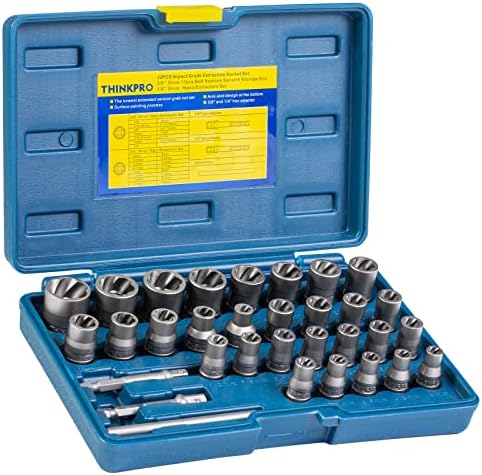 THINKPRO Upgrade Bolt Extractor Set, 32PCS Impact Bolt & Nut Remover Set, Stripped Lug Nut Remover, Extraction Socket Set for Removing Damaged, Frozen, Rusted, Rounded-Off Bolts, Nuts & Screws