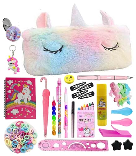 Image of 20pcs Jumbo Stationery Kit for Kids, Unicorn Theme Stationery Set, All Stationery for Girls Unicorn Pencil Pouch with Diary, Pens, Pencils, Magnet, Notes Etc Birthday Return Gift Party Favors (multii)