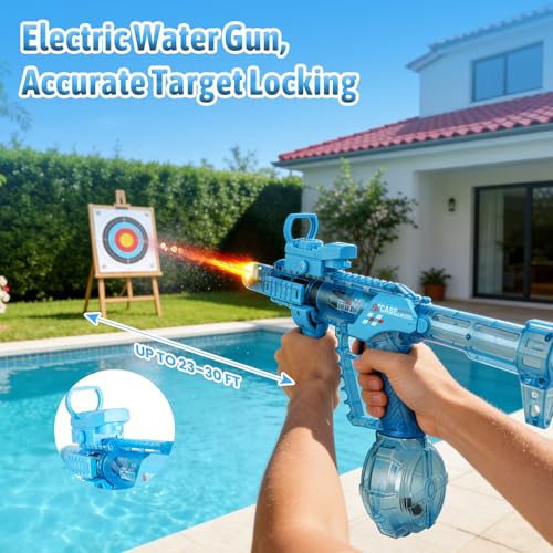 Electric Water Gun for Adults & Kids, Powerful Automatic Squirt Water Guns with Sound & LED Flashing, 32ft Long Range, Summer Outdoor Water Toys for Pool Beach Party Gifts for Boys & Girls (Blue) — view 4
