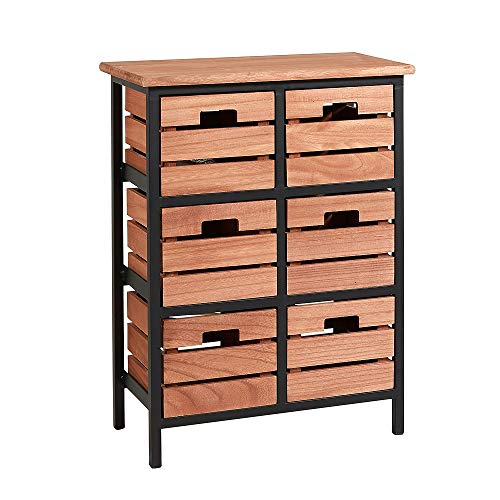 Cajonera de madera Tallboy con 6 cajones, marco de metal negro para el hogar, dormitorio, oficina, acabado de madera natural