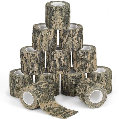 Sagafly 12 Rolls Camo Tape Wrap Camouflage Self Adhesive Bandage 2' x 5 Yards, Self Adherent Wrap Protective Camouflage Form for Shotgun Rifle Military Cohesive Bandage Camo Tape (ACU Camo)