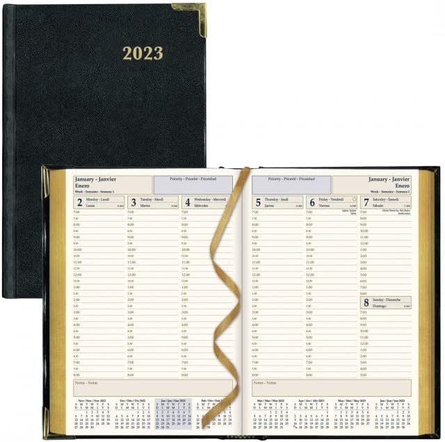 Brownline Agenda semanal ejecutiva 2023 con encuadernación cosida y tapa dura, 3.18 pulgadas de altura, color negro