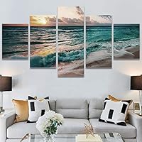 SIGNWIN 5 Panel Canvas Wall Art Modern Art Beach Coastal Expressive Global Multicolor Photography for Home Decorations Ready to Hang - 60