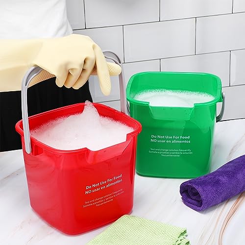 Image of Yaomiao 4 Pcs Cleaning Bucket 3 Qt Sanitizing Bucket,Red, Green | Restaurant Small Square Detergent Pail with Measurements Spout and Handle, for Home, Kitchen, Office, Commercial Use