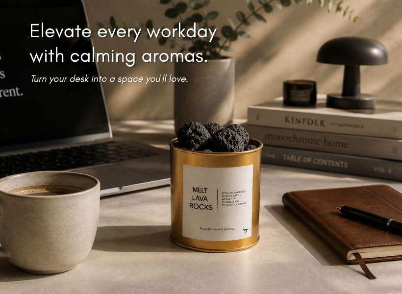 Image of MELT Lava Rocks Air Freshener for Home with Premium Gold Metal Jar | Essential Oil Diffuser Stones for Bedroom, Bathroom, Office, Living Room | Long Lasting Home Fragrance