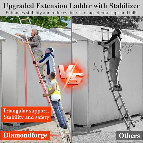 Image of Telescoping Ladder, 16.5 FT Aluminum Extension Ladder 330 Lbs, Silver | Telescopic & Retractable, Collapsible Extendable Ladder for House, Roof, RV & Travel Trailer