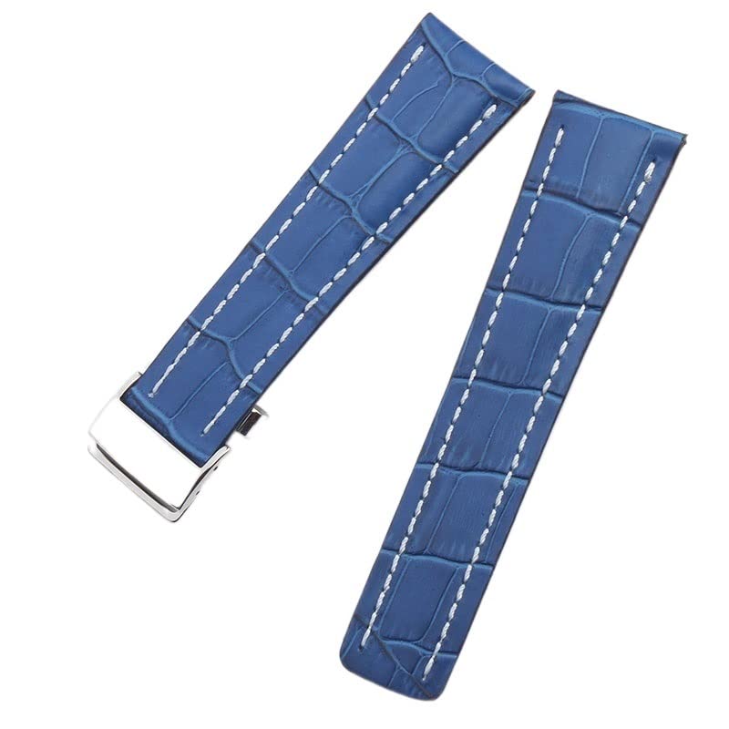 22 24mm Vera Pelle Di Bambù Texture Cinturino Per Breitling Nero Blu Morbido Fibbia Fibbia Fibbia