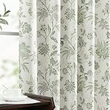 Vangao Cortinas opacas florales para dormitorio, cortinas de 63 pulgadas de largo con estampado de flores, cortinas opacas con bolsillo para barra y pestaña trasera, juego de cortinas verdes para sala