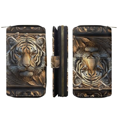 Image of COEQINE Ladies Wallets Pink Leopard Heart Black Printed Leather Phone Long Clutch Purses Check Coin Change Holder